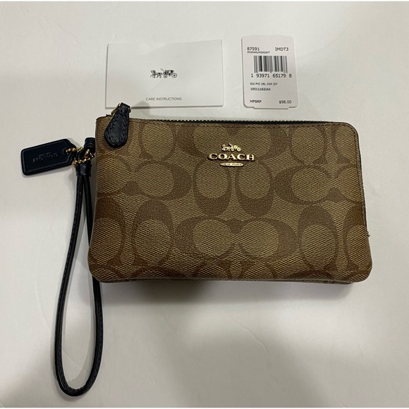 NWT COACH Signature Wristlet Double Zip - Picture 2 of 11